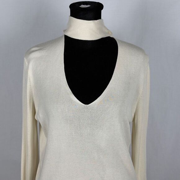 Theory Silk / Cashmere Ivory Keyhole V-Neck Sweater - Women’s M - Picture 5 of 7